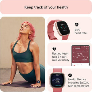 Fitbit Versa 4 Fitness Smartwatch Pink Sand/Copper Rose Bundle Fitbit