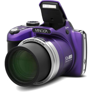 Minolta Pro Shot MN53Z 16 MP HD Digital Camera with 53x Zoom, 1080p HD Video Bundle Purple Minolta
