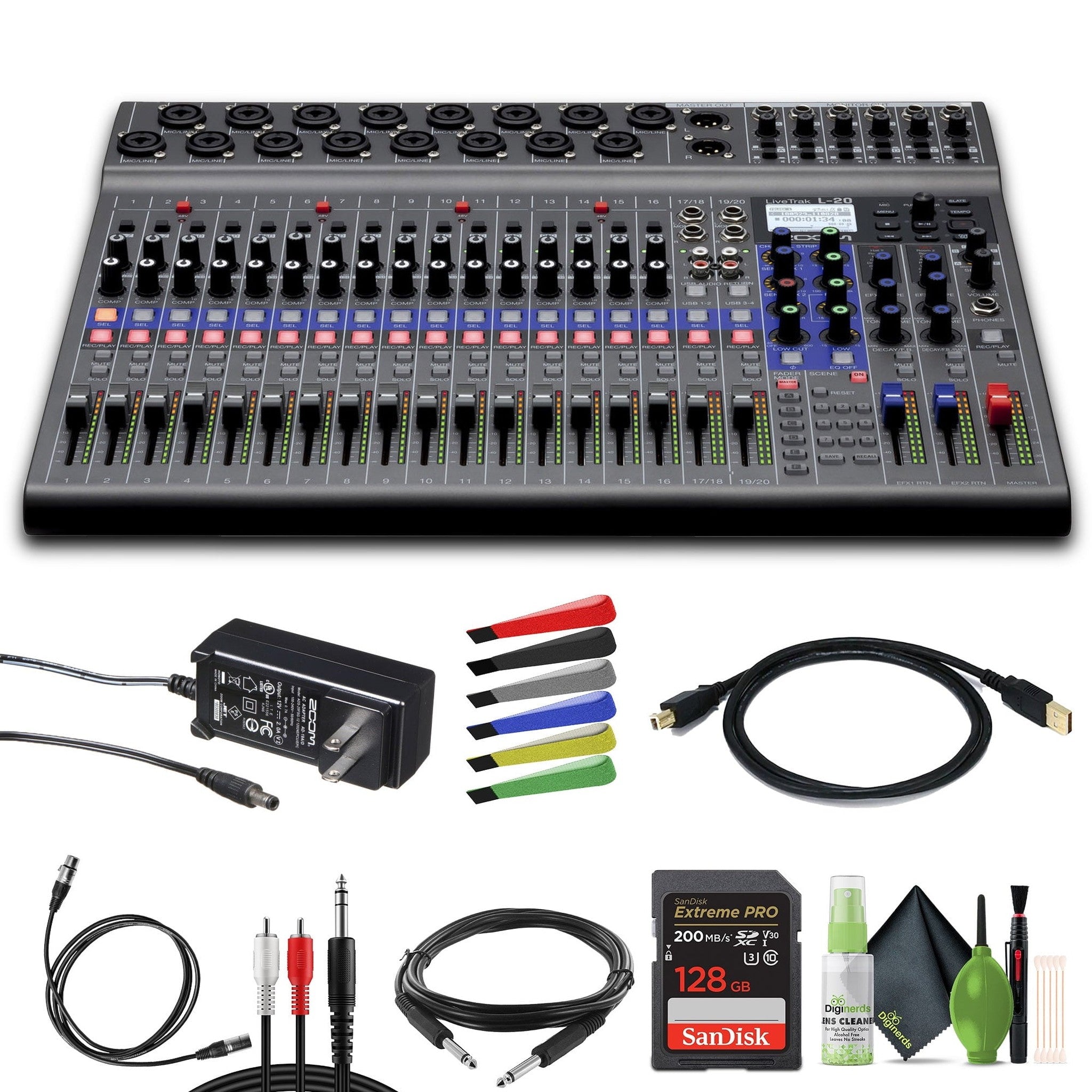 Zoom LiveTrak L-20 - 20-Input Digital Mixer & Multitrack Recorder Bundle Zoom