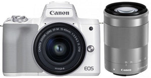 Canon EOS M50 Mark II White + EF-M 15-45mm & EF-M 55-200mm is STM Bundle