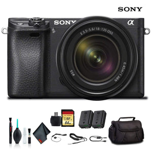 Sony Alpha a6300 Mirrorless Camera with 18-135mm Lens Black ILCE-6300M/B With Soft Bag, Additional Battery, 64GB Memory Card, Card Reader , Plus Essential Accessories Sony
