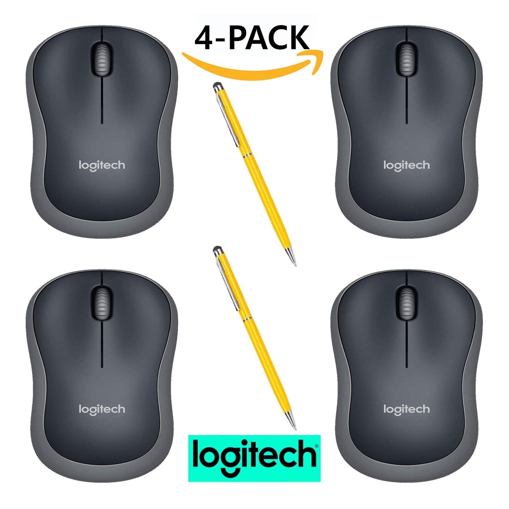 Logitech M185 Wireless Mouse for Computers Laptops Fast Scrolling Bundle 4-Pack + Stylus Logitech