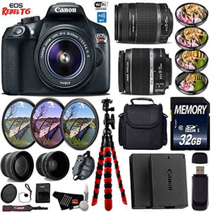 Canon EOS Rebel T6 DSLR Camera + 18-55mm is Lens & 55-250mm is II Lens + UV FLD CPL Filter Kit + 4 PC Macro Kit + Wide A Canon