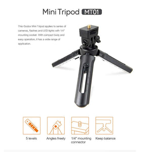 Godox MT-01 Mini Tripod Stand, 5 Level Extender, 1/4"-20 Mounting Connector for Zhiyun Crane V2, Crane-M, Smooth Q, Smoo Godox