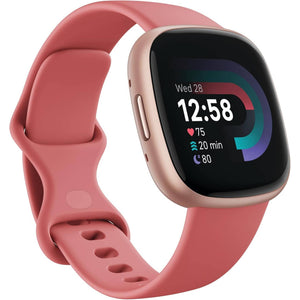 Fitbit Versa 4 Fitness Smartwatch with Daily Readiness, GPS, 24/7 Heart Rate, 40+ Exercise Modes, Sleep Tracking and more, Pink Sand/Copper Rose, One Size S & L Bands Included - Reconditioned Fitbit