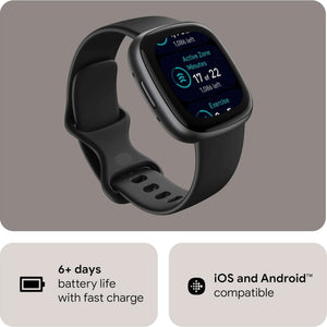 Fitbit Versa 4 Fitness Smartwatch with Daily Readiness, GPS, 24/7 Heart Rate, 40+ Exercise Modes, Sleep Tracking and more, Black/Graphite, One Size S & L Bands Included - Reconditioned Fitbit
