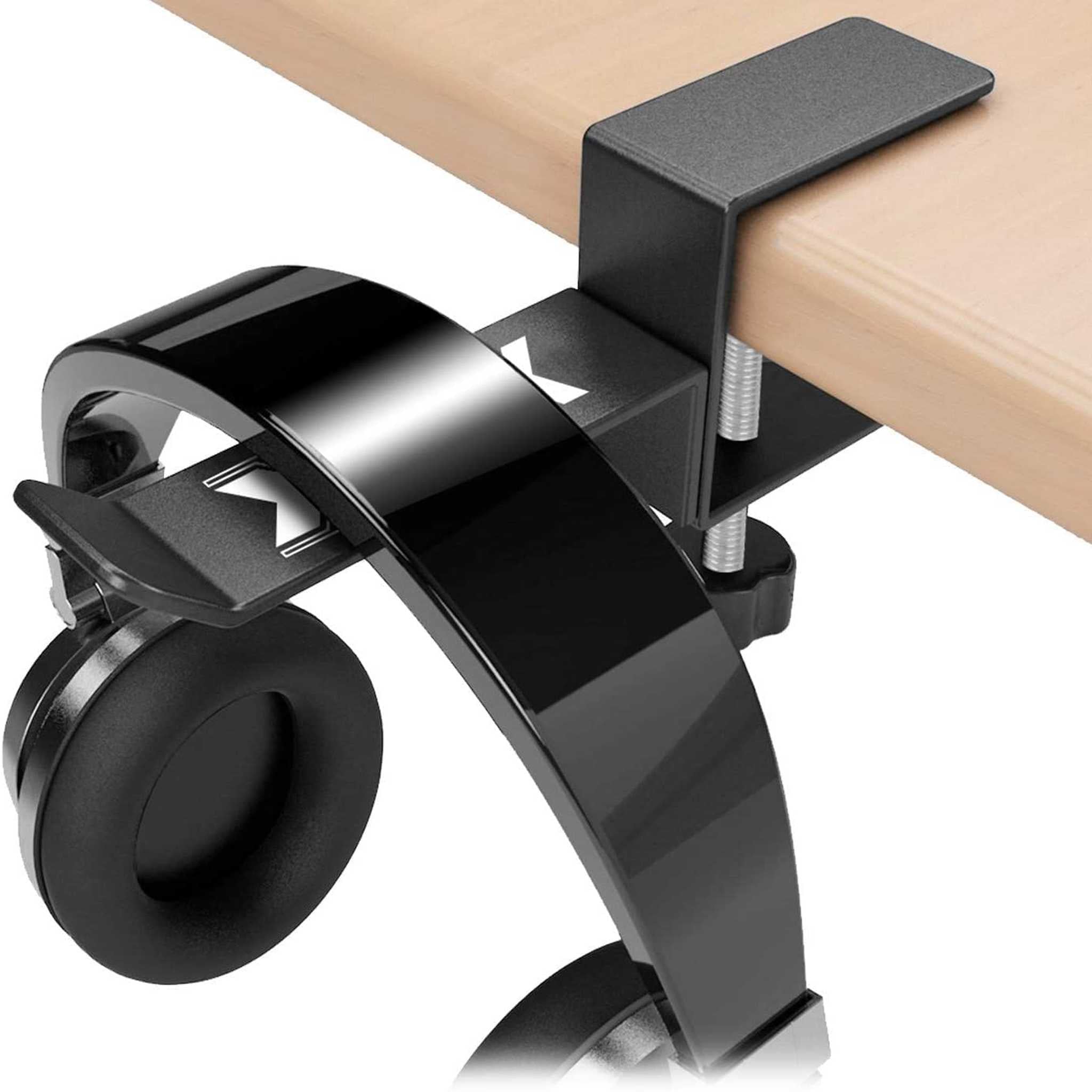 Xpix Metal Headphone Headset Holder Hanger with Under Desk Design Mount Clamp Clip Grip - Hooks onto Surface Without Glue Or Mess - Fits Headphones XPIX