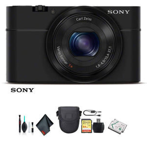 Sony Cyber-shot DSC-RX100 Camera DSCRX100/B With Soft Bag, Additional Battery, 64GB Memory Card, Card Reader , Plus Essential Accessories