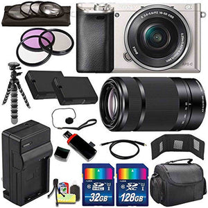 Sony Alpha a6000 Mirrorless Digital Camera with 16-50mm Lens Silver + Sony E 55-210mm f/4.5-6.3 OSS E-Mount Lens 160GB Bundle