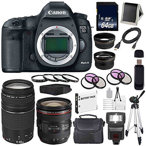 Canon EOD 5D III Digital Camera International Model + Canon EF 24-70mm f/4L is USM Lens + Canon EF 75-300 III Pro Bundle