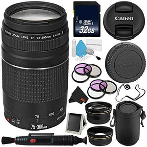 Canon EF 75-300mm f/4-5.6 III Telephoto Zoom Lens 6473A003 + Lens Pen Cleaner + Deluxe Lens Pouch + 58mm 3 Piece Filter Kit + Deluxe Cleaning Kit + Microfiber Cloth Bundle - Used Canon