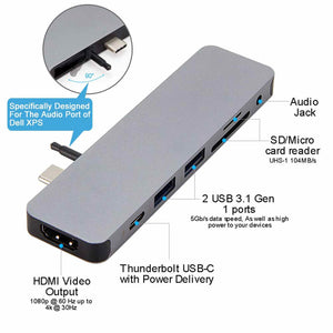 HyperDrive USB-C Hub Adapter, Sanho Solo 7-in-1 Type C Dongle for MacBook Pro, PC w USB-C Port: USBC 40Mbps 100W Power Delivery, USBC 5Gbps Data, 4K HDMI, microSD/SD Card Reader, 2xUSB 3.0, Audio Jack - Used Hyper