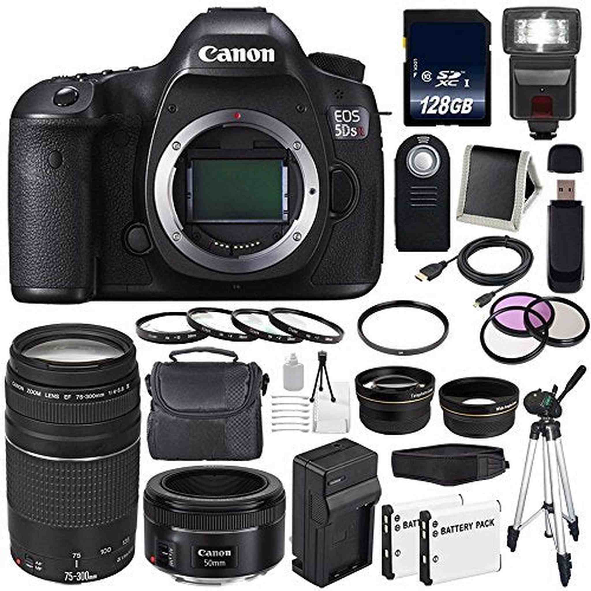 Canon EOS 5DS R DSLR Camera International Model 0582C002 + Canon EF 75-300 III+ EF 50mm f/1.8 STM Lens Advanced Bundle