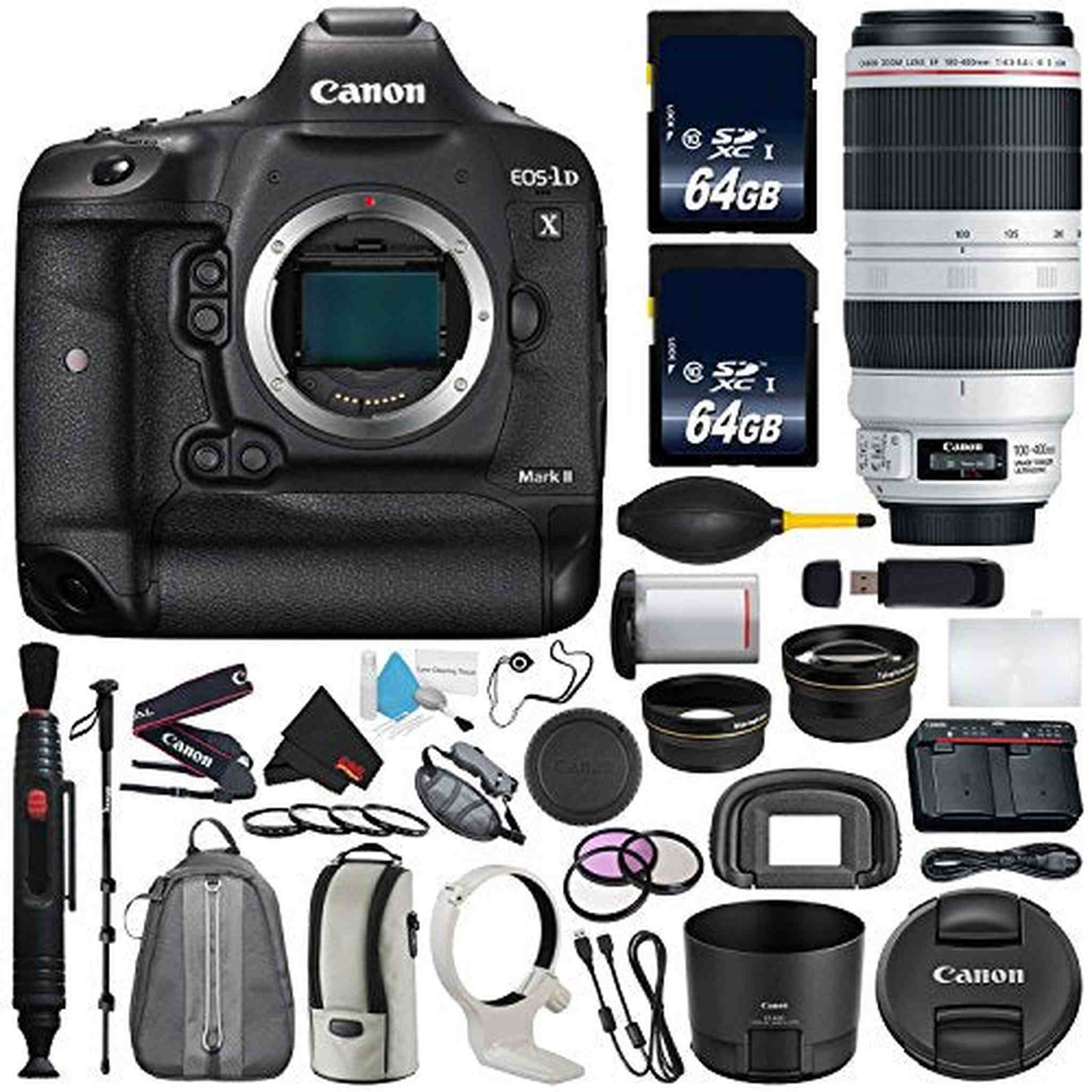6Ave Canon EOS-1D X Mark II DSLR Camera International Version No Warranty + Canon EF 100-400mm L is II USM Lens + Batt