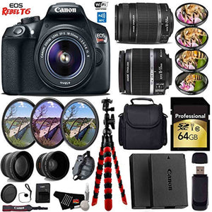 Canon EOS Rebel T6 DSLR Camera + 18-55mm is Lens & 55-250mm is II Lens + UV FLD CPL Filter Kit + 4 PC Macro Kit + Wide A Canon