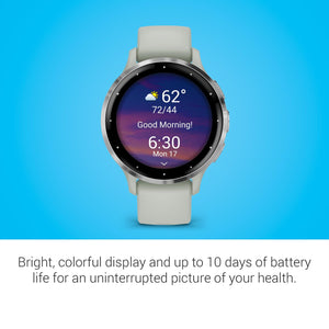 Garmin Venu 3S Silver Stainless Steel Bezel 1.2-Inch AMOLED Touchscreen Display Smart Watch with 41mm Sage Gray Case and Silicone Band