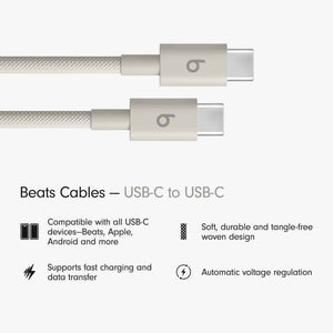 Beats USB-C to USB-C Woven Cable Fast Charging Durable/Tangle-Free Compatible Charger for Apple & Android Devices 1.5 m, 5 ft - Surge Stone