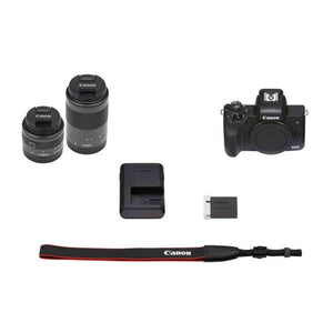 Canon EOS M50 Mark II Black + EF-M 15-45mm & EF-M 55-200mm is STM Bundle - Reconditioned