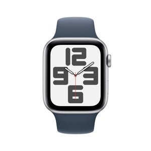 Apple Watch SE 2nd Gen GPS 44mm Smartwatch with Silver Aluminum Case with Storm Blue Sport Band S/M. Fitness & Sleep Tracker, Crash Detection, Heart Rate Monitor - Reconditioned Apple