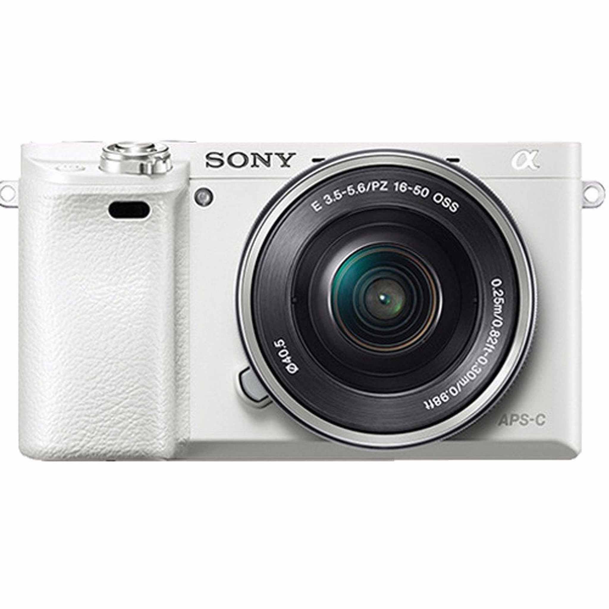Sony Alpha a6000 Mirrorless Digital Camera with 16-50mm Lens White + Sony E 55-210mm f/4.5-6.3 OSS E-Mount Lens 144GB Bundle
