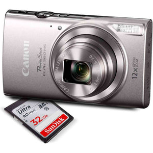 Canon PowerShot ELPH 360 HS Silver Digital Camera w/ Deluxe Kit 32GB SDHC Memory Card - Used Canon