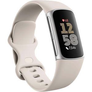 Fitbit Charge 6 Fitness Tracker with Heart Rate, GPS, Premium Membership, Health Tools, - Porcelain/Silver S & L Bands Included - Reconditioned Fitbit