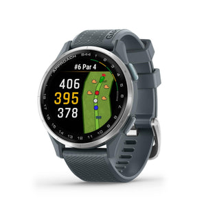 Garmin Approach® S44, Essential Golf GPS Smartwatch, AMOLED Display, On-Course Features, Silver Aluminum Bezel with Twilight Silicone Band Garmin