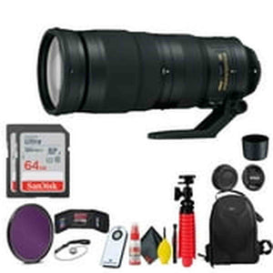 AF-S NIKKOR 200-500mm f/5.6E ED VR Lens + 2 64GB Card Bundle INTL Model Nikon