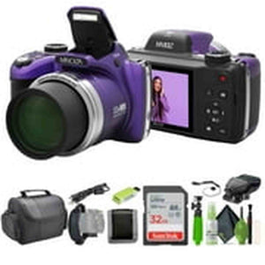 Minolta Pro Shot MN53Z 16 MP HD Digital Camera with 53x Zoom, 1080p HD Video Bundle Purple Minolta