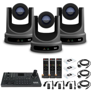 3 x PTZOptics Move SE PTZ Camera with 20x Optical Zoom PT20X-SE-GY-G3 + SuperJoy PTZ Camera Controller PTZOptics