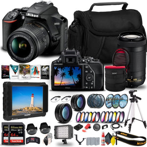 Nikon D3500 DSLR Camera with 18-55mm and 70-300mm Lenses 1588 + 4K Monitor Storage Bundle Nikon