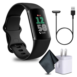 Fitbit Charge 6 Fitness Tracker Smartwatch, Obsidian/Black Bundle Fitbit