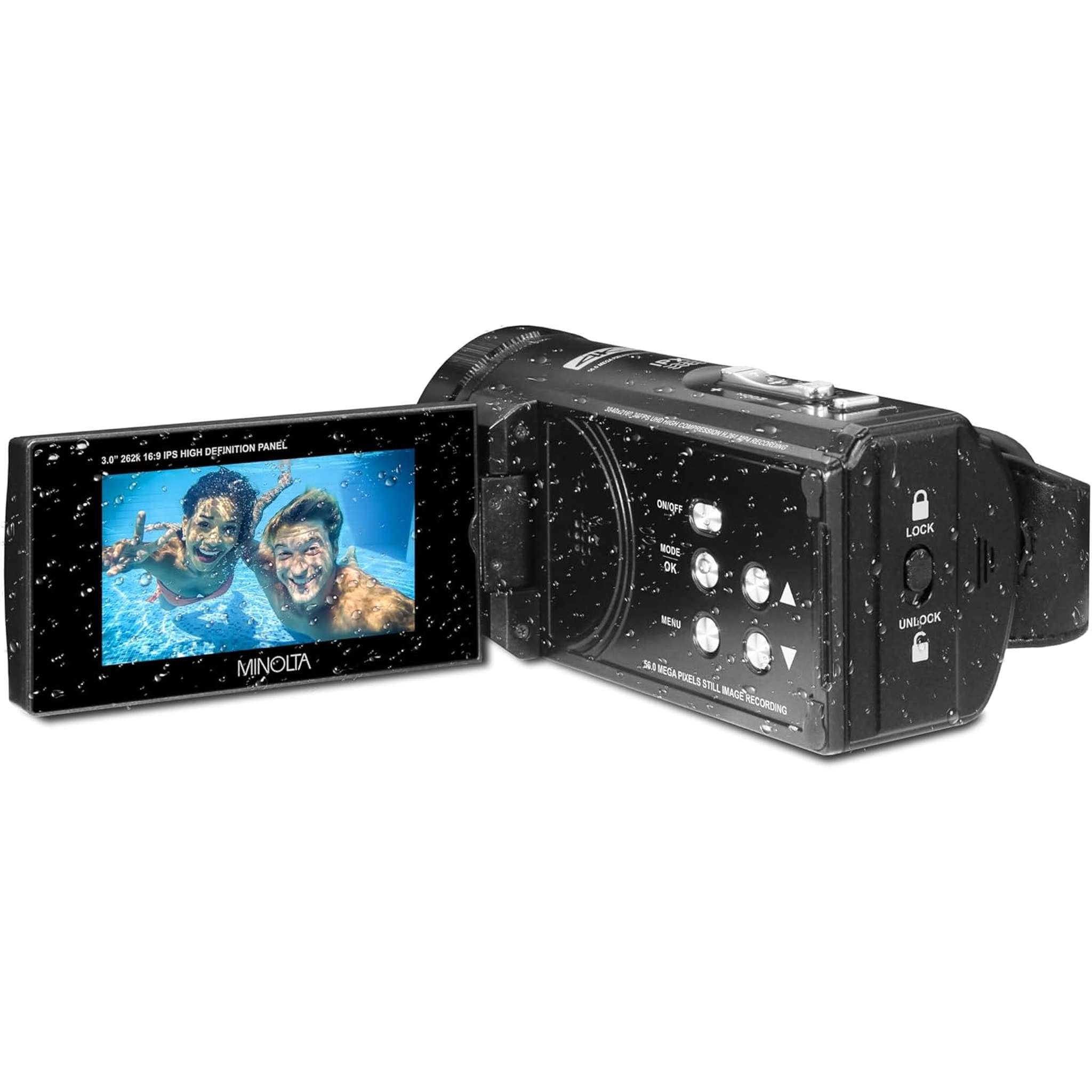 Minolta MN4K300WP 4K Ultra HD / 56 MP Waterproof Camcorder - Black - Bundle