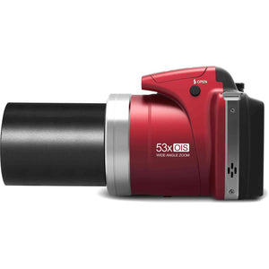 Minolta Pro Shot MN53Z 16 MP HD Digital Camera with 53x Zoom, 1080p HD Video Bundle Red Minolta