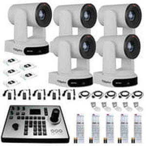 5 x PTZOptics Move 4K PTZ Camera with 30x Zoom White PT30X-4K-WH-G3 + PT-JOY-G4 Controller + 5 x Wall Mount