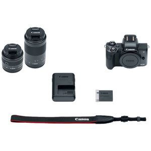 Canon EOS M50 Mirrorless Camera Body and EF-M15-45mm + EF-M 55-200mm Lenses and with Dual Pixel CMOS AF and 4K Video - Black - Used