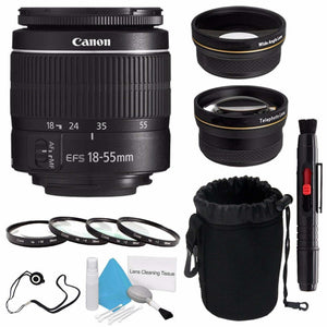 Canon EF-S 18-55mm f/3.5-5.6 III Lens International Model + 58mm Wide Angle Lenses + 58mm Macro Close Up Kit - Used Canon