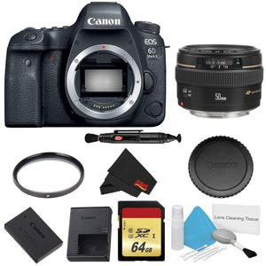 Canon EOS 6D Mark II DSLR Camera Body Only Basic Filter w/Memory Bundle + Bonus Canon EF 50mm f/1.4 USM Lens - International Model - Used Canon