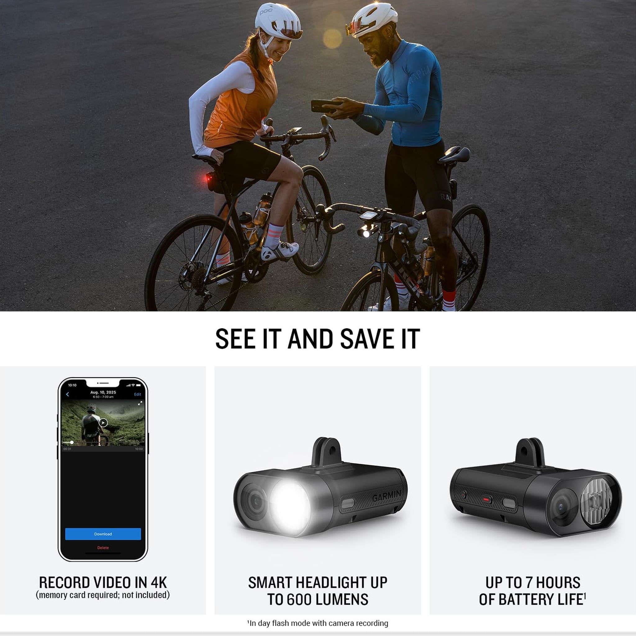 Garmin Varia™ Vue, Cycling Headlight and 4k Camera, Light Intensity up to 600 Lumens, Crystal-Clear Video Recording, Incident Detection While Cycling Garmin