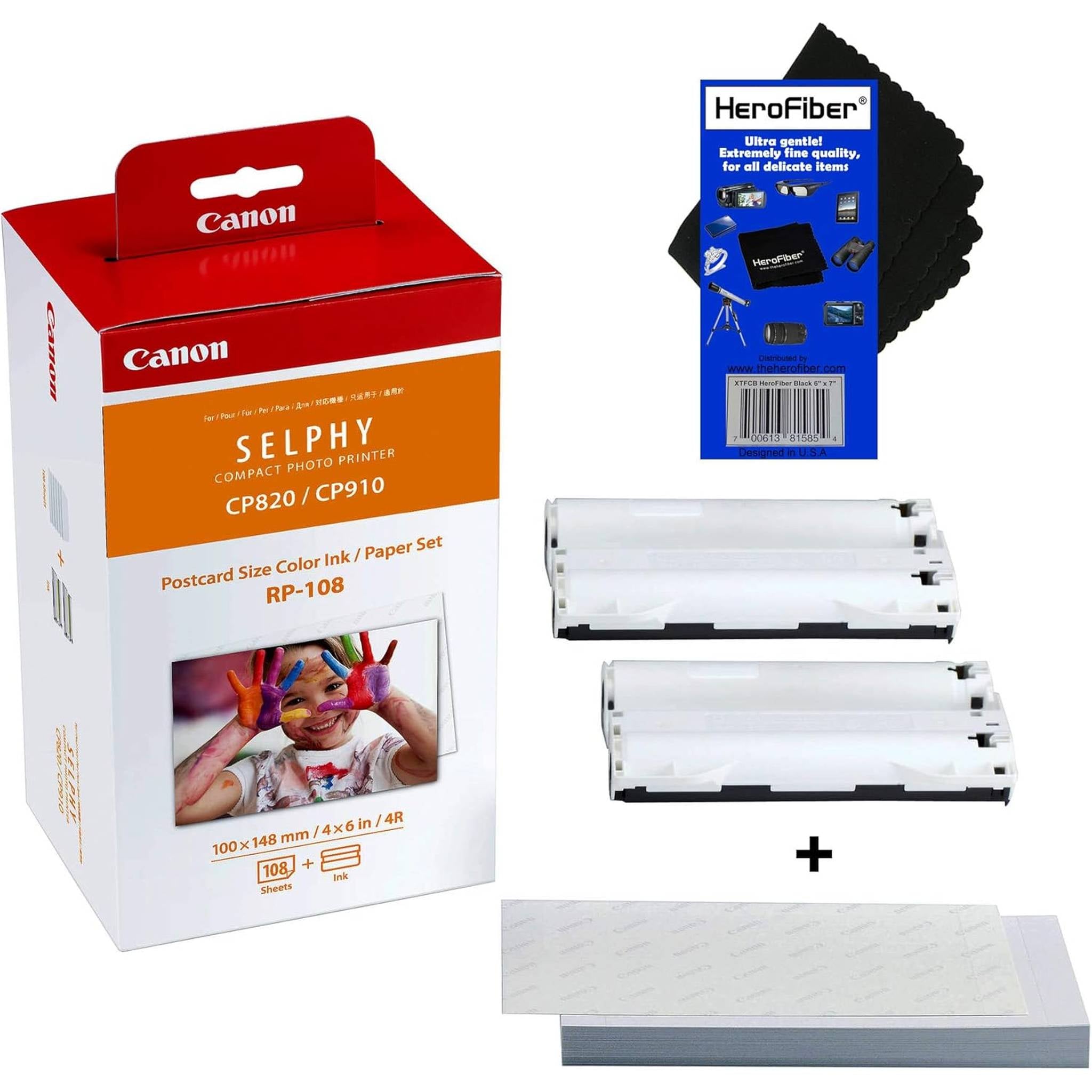 Canon RP-108 High-Capacity Color Ink/Paper Set Includes 108 Sheets + 2 Ink Toner HeroFiber