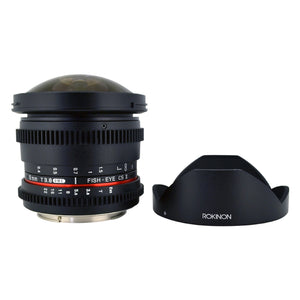 Rokinon RKHD8MV-N HD 8mm t/3.8 Fisheye Lens for Nikon with De-clicked Aperture and Removable HoodWide-Angle Lens
