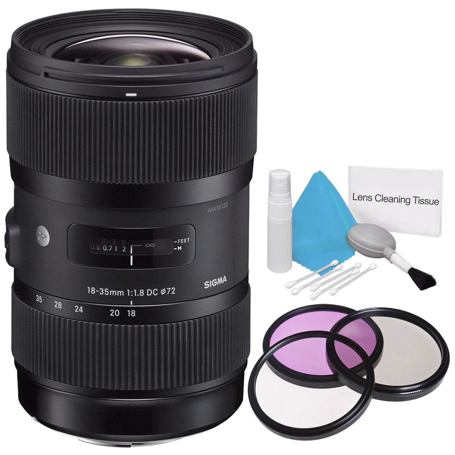 Sigma 18-35mm f/1.8 DC HSM Art Lens for Canon (International Model) + 72mm 3 Piece Filter Kit + Deluxe Cleaning Kit Bund