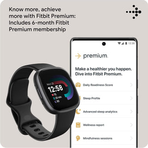 Fitbit Versa 4 Fitness Smartwatch with Daily Readiness, GPS, 24/7 Heart Rate, 40+ Exercise Modes, Sleep Tracking and more, Black/Graphite, One Size S & L Bands Included - Reconditioned Fitbit