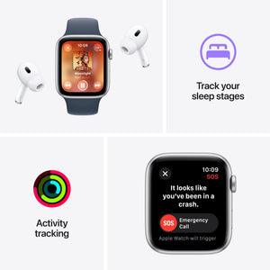 Apple Watch SE 2nd Gen GPS 44mm Smartwatch with Silver Aluminum Case with Winter Blue Sport Loop. Fitness & Sleep Tracker, Crash Detection, Heart Rate Monitor, Carbon Neutral - Reconditioned Apple