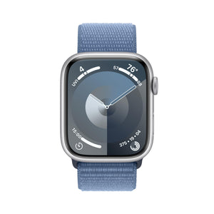Apple Watch Series 9 GPS 45mm Smartwatch with Silver Aluminum Case with Winter Blue Sport Loop. Carbon Neutral - Refurbished Apple