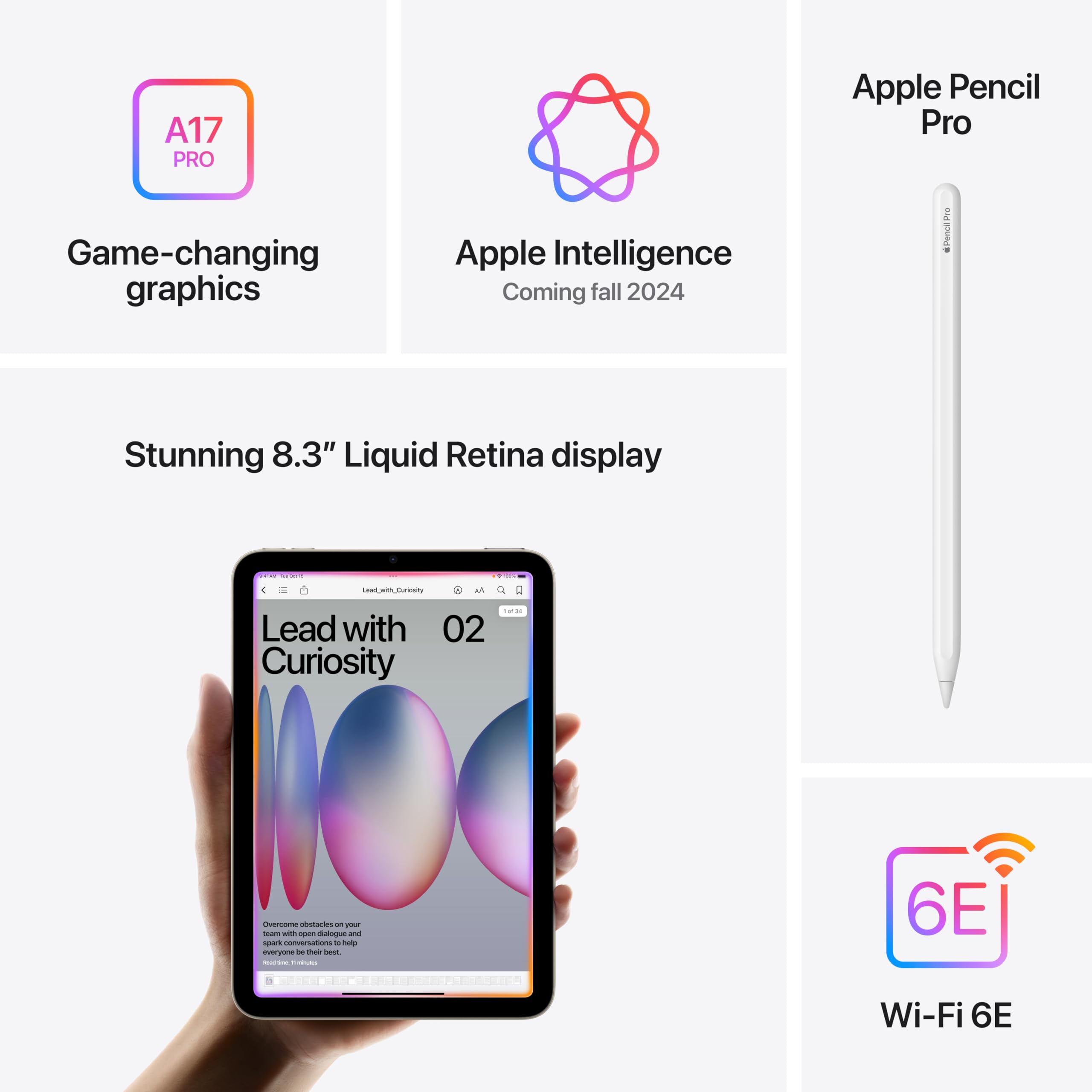 Apple iPad mini A17 Pro : Apple Intelligence, 8.3-inch Liquid Retina Display, 512GB, Wi-Fi 6E, 12MP Front/12MP Back Camera, Touch ID, All-Day Battery Life - Purple