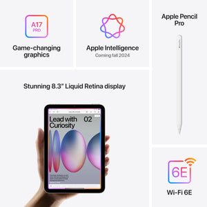 Apple iPad mini A17 Pro : Apple Intelligence, 8.3-inch Liquid Retina Display, 512GB, Wi-Fi 6E, 12MP Front/12MP Back Camera, Touch ID, All-Day Battery Life - Purple