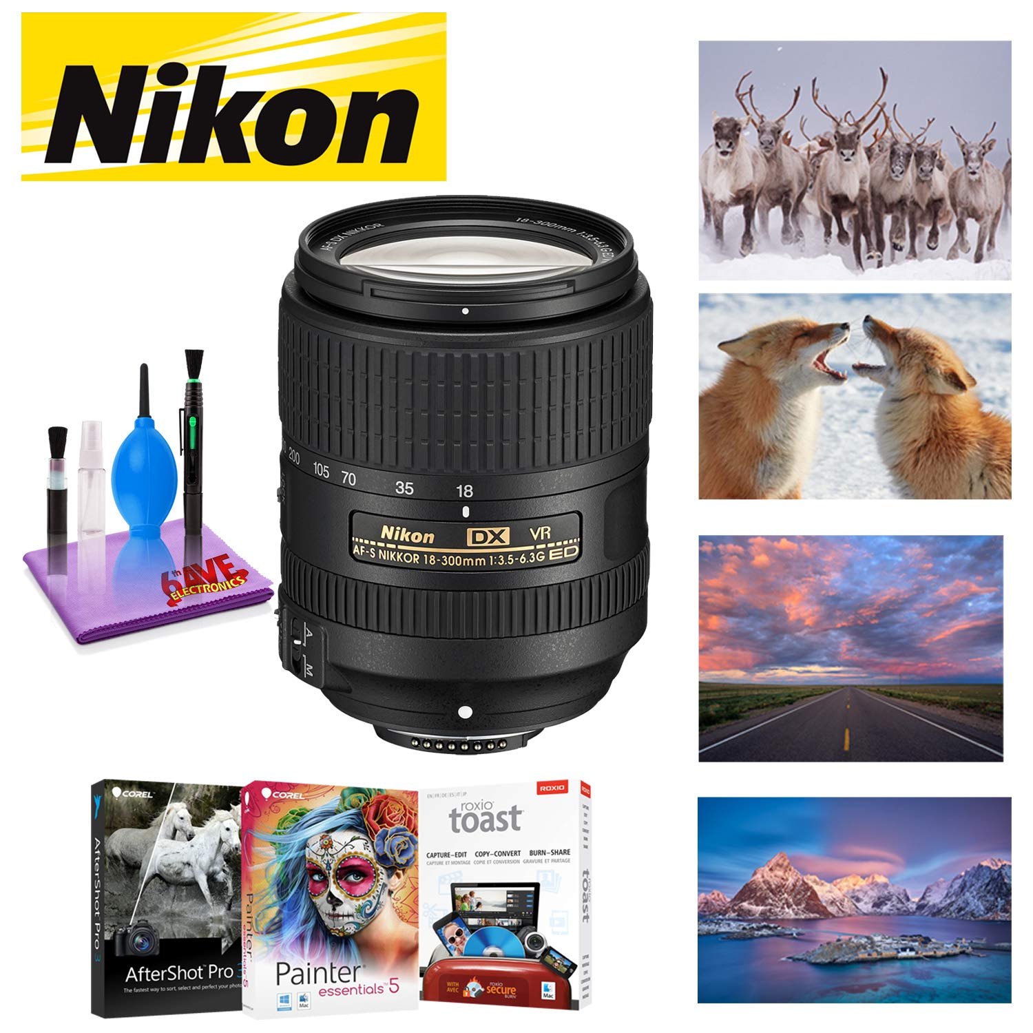 NIKON 18-300MM F/3.5-6.3G ED AF-S DX VR Lens with Corel Mac Photo Essentials Software Kit - Includes Corel AfterShot Bundle