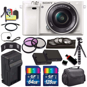 Sony Alpha a6000 Mirrorless Digital Camera with 16-50mm Lens White + Battery + Charger + 196GB Bundle 9 - Internationa