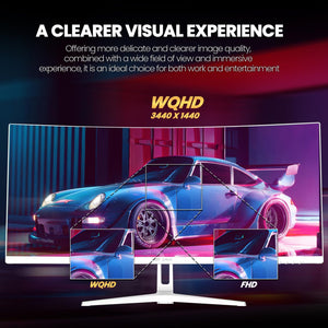 CRUA 34Inch White Gaming Monitor 144hz 21:9 1500R Ultra Wide Curved Monitor, WQHD 3440X1440P 120%sRGB VA Panel Computer Monitor Support AMD Freesync, HDMI 2.0 & DP1.4, Wall Mountable/Tilt Adjustable CRUA